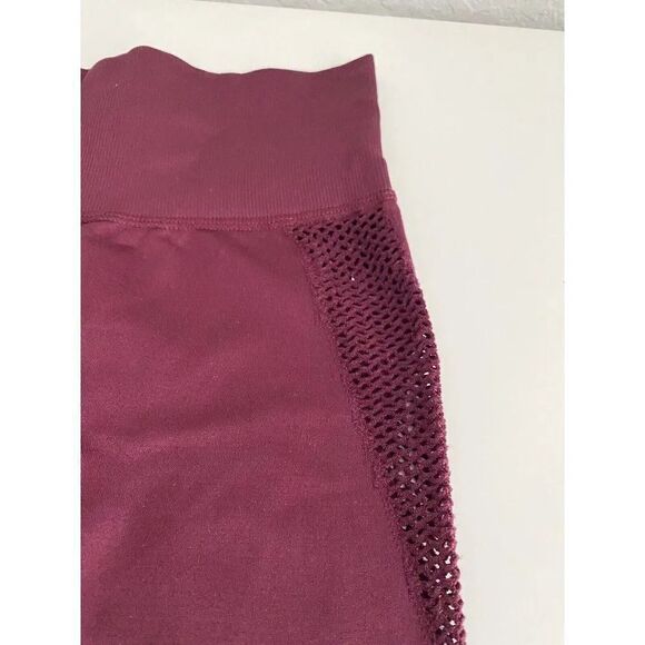 FOREVER 21 Leggings Women's Size S Yoga Pants Active Mesh Workout Maroon Check P - Picture 5 of 11